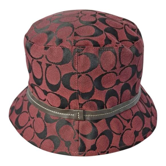 COACH Burgundy Bucket Hat Monogram Embellished Designer Unisex Accessories - Picture 2 of 11